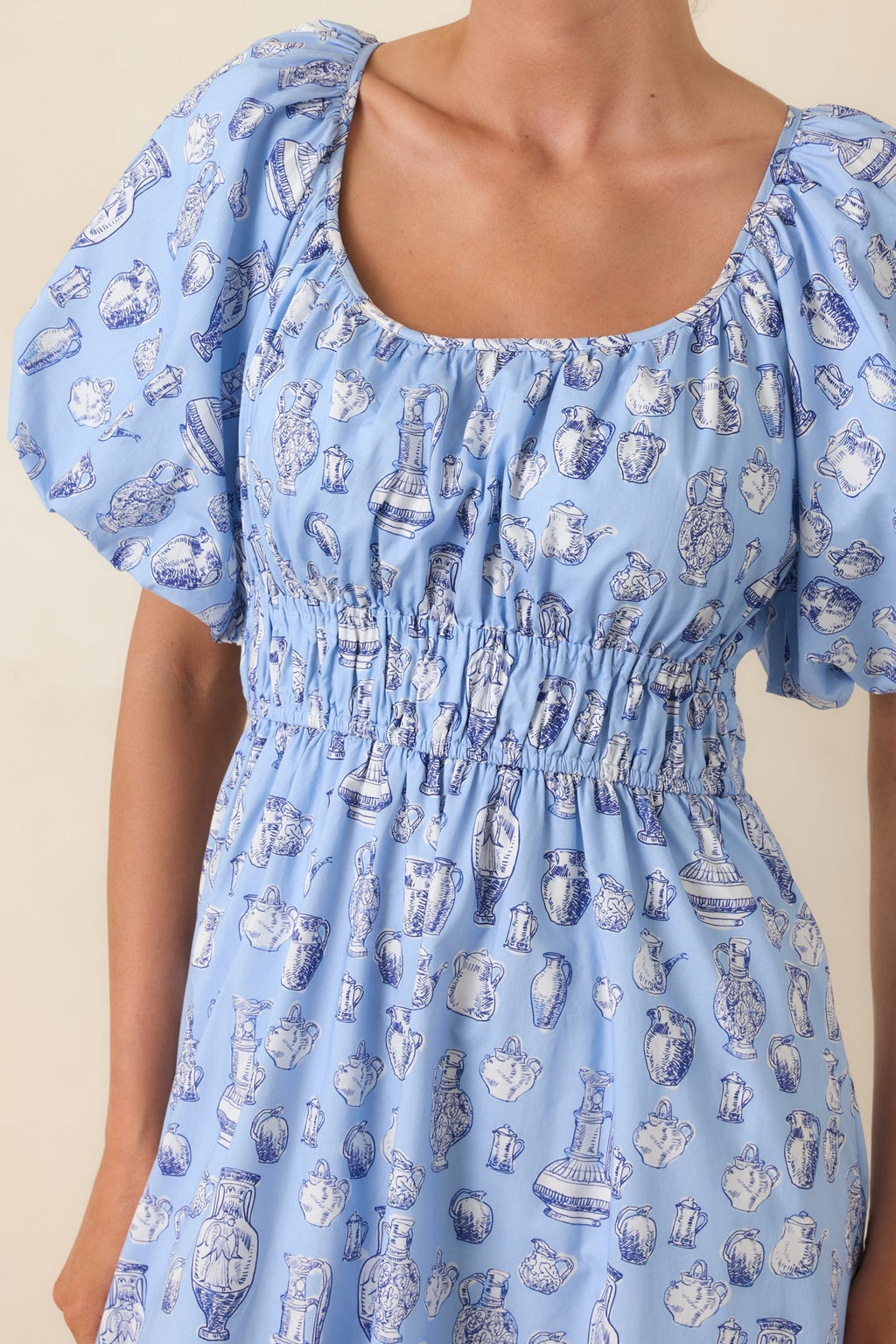 Women's Curated Charm Blue Toile Print Cotton Midi Dress | 100% Cotton 1