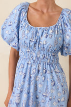 Women's Curated Charm Blue Toile Print Cotton Midi Dress | 100% Cotton 1