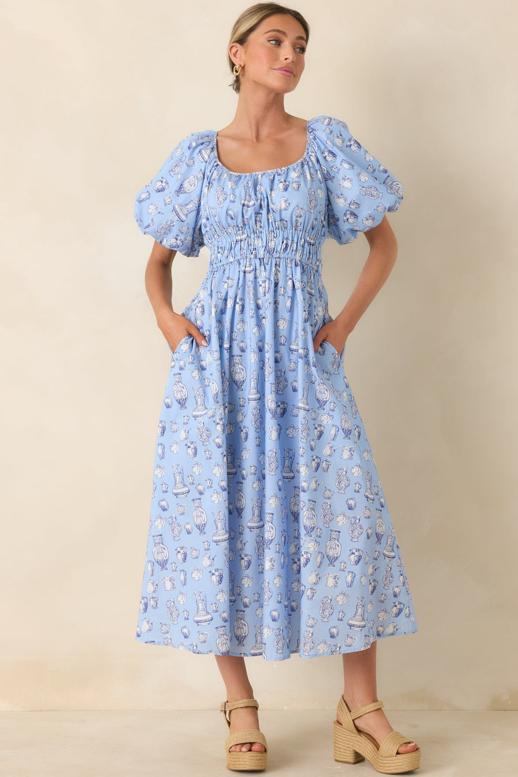 Women's Curated Charm Blue Toile Print Cotton Midi Dress | 100% Cotton 2