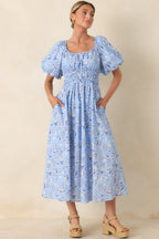 Women's Curated Charm Blue Toile Print Cotton Midi Dress | 100% Cotton 2