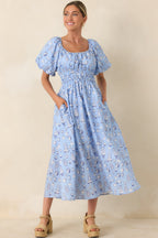 Women's Curated Charm Blue Toile Print Cotton Midi Dress | 100% Cotton 3