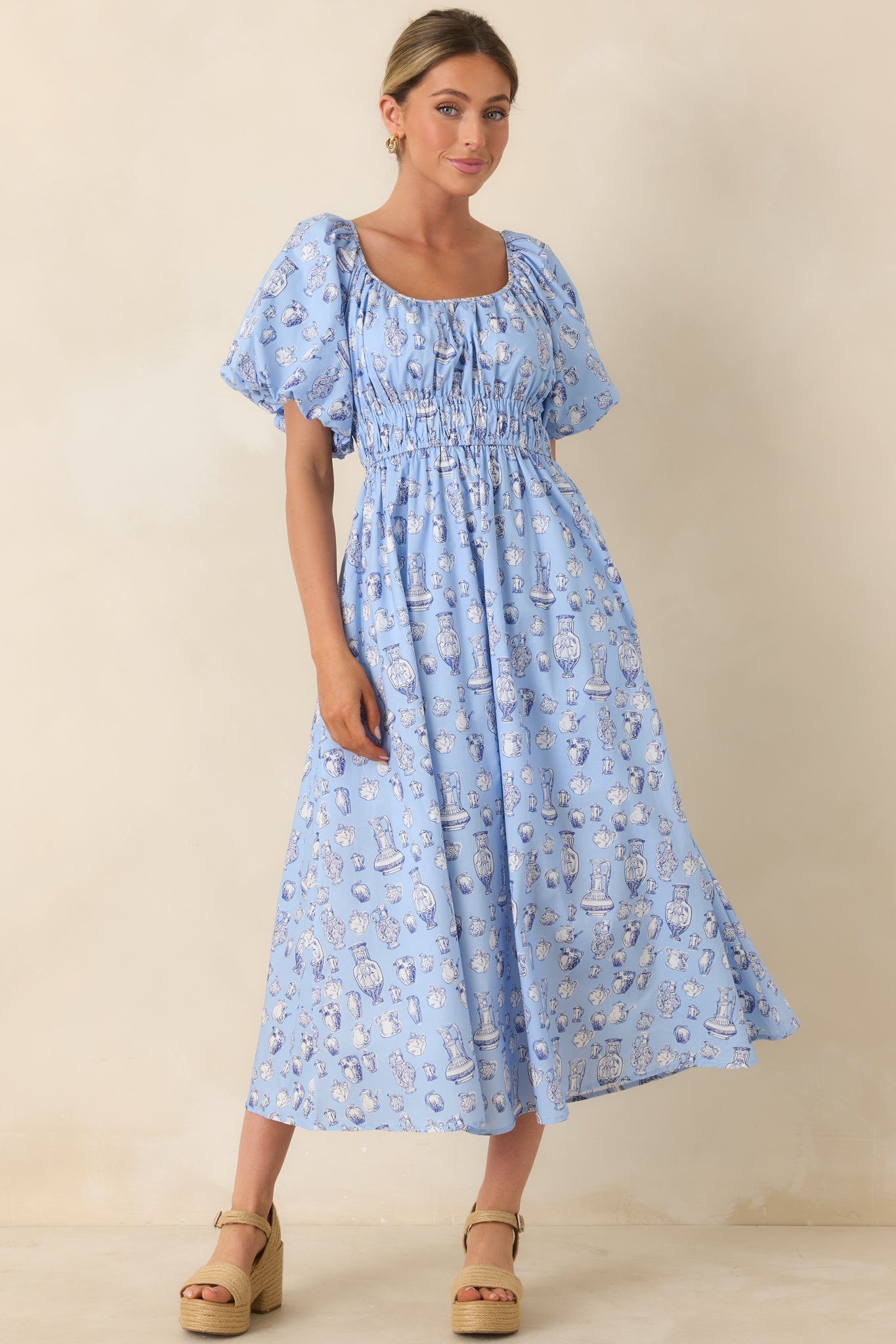 Women's Curated Charm Blue Toile Print Cotton Midi Dress | 100% Cotton 4