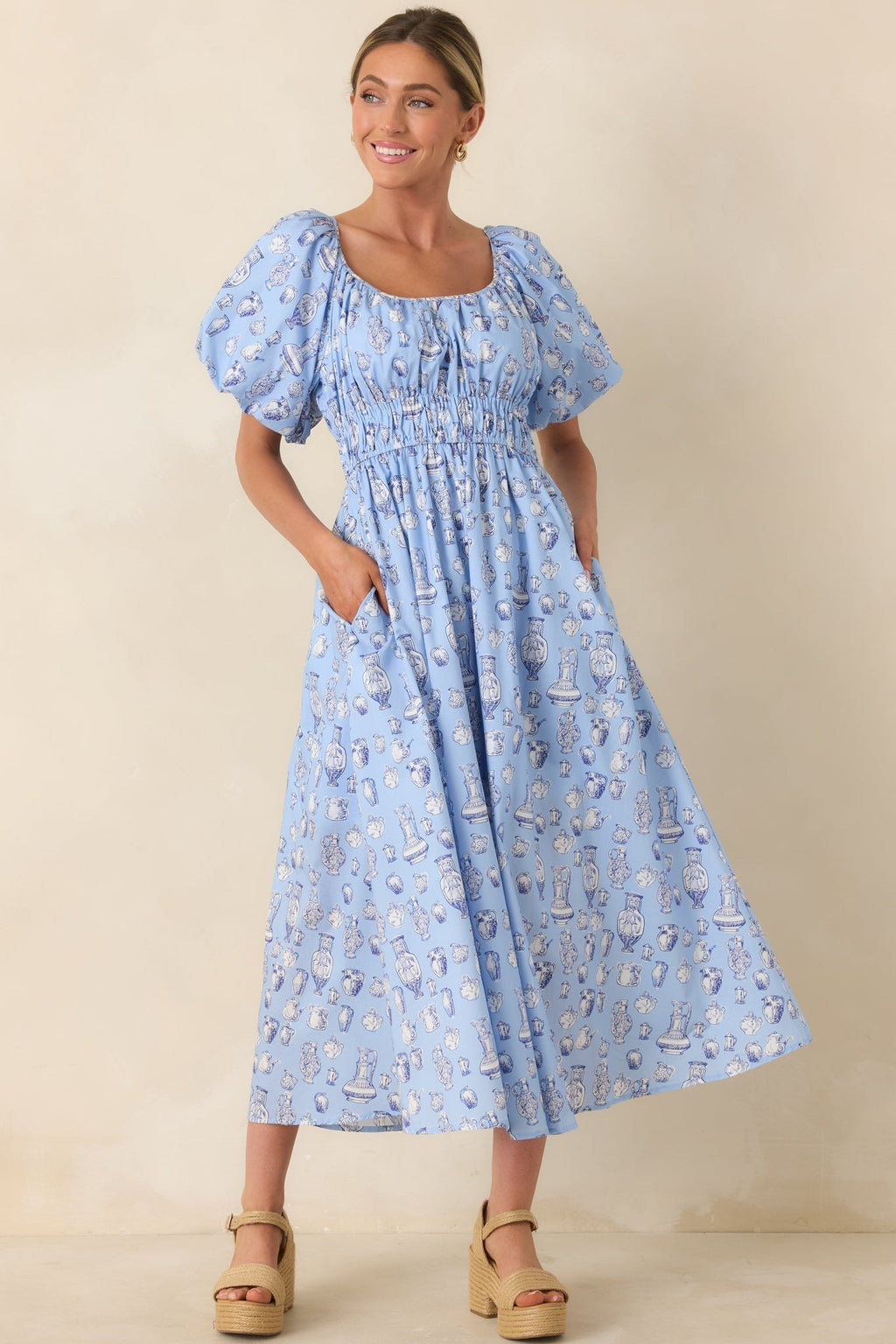 Women's Curated Charm Blue Toile Print Cotton Midi Dress | 100% Cotton 5