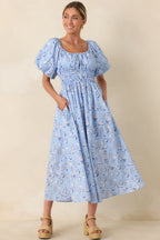 Women's Curated Charm Blue Toile Print Cotton Midi Dress | 100% Cotton 5