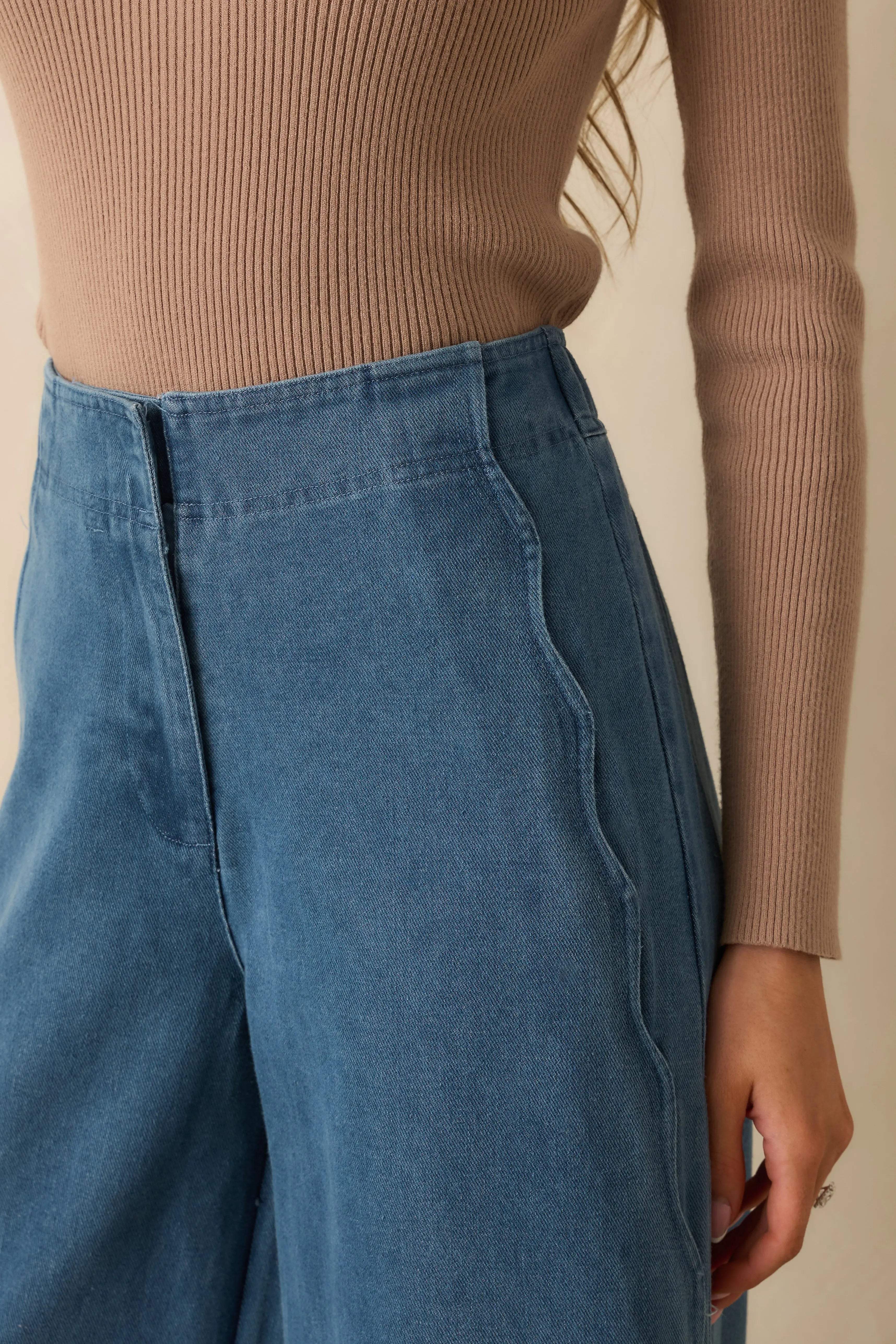 Women's Curve Appeal Medium Wash Scalloped Edge Wide Leg Jeans | 100% Cotton 2