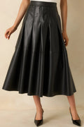 Women's Cut To Perfection Black Faux Leather Pleated Midi Skirt | 45% Polyurethane & 55% Polyester 0