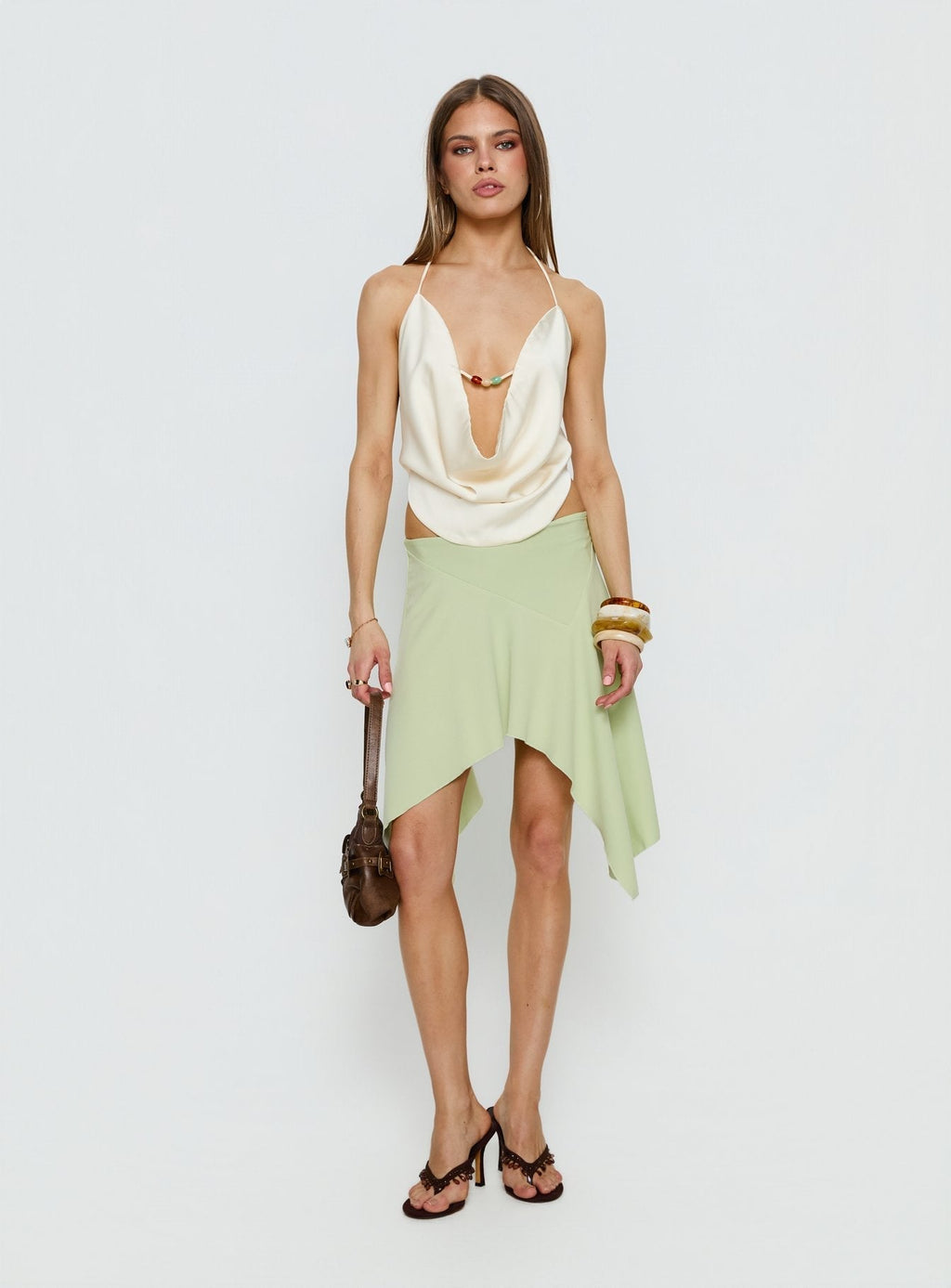 Women's Daelen Waterfall Midi Skirt Mint | Midi skirt with asymmetrical hem 1
