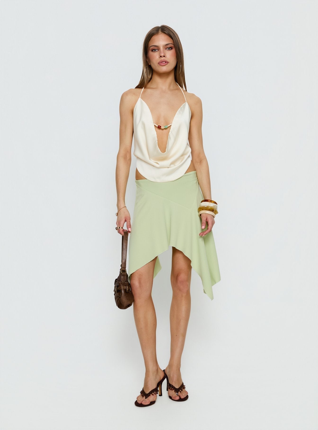 Women's Daelen Waterfall Midi Skirt Mint | Midi skirt with asymmetrical hem 1