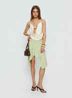 Women's Daelen Waterfall Midi Skirt Mint | Midi skirt with asymmetrical hem 2