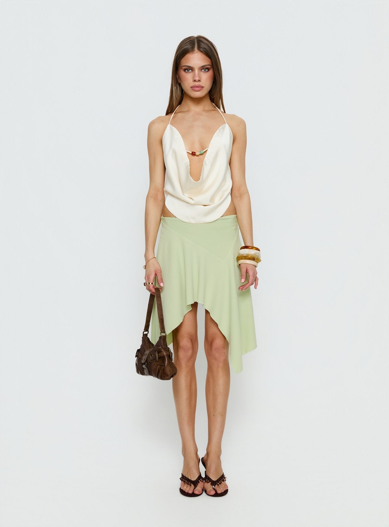 Women's Daelen Waterfall Midi Skirt Mint | Midi skirt with asymmetrical hem 6