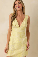 Women's Daily Delight Yellow Floral Jacquard Mini Dress | 100% Polyester 6