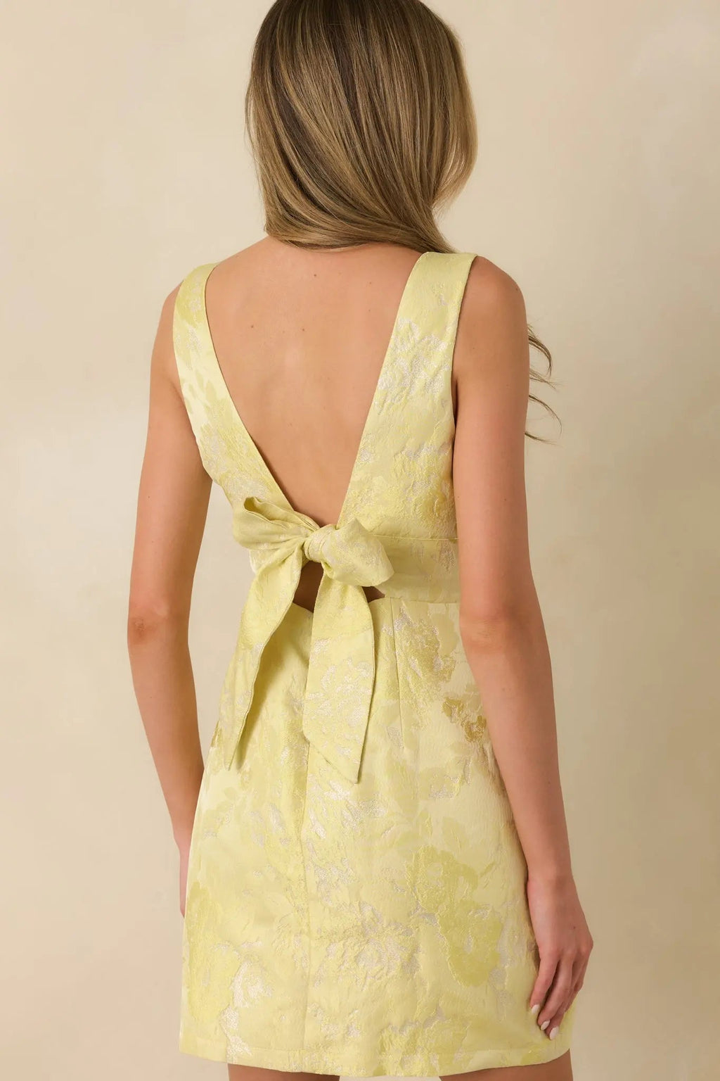Women's Daily Delight Yellow Floral Jacquard Mini Dress | 100% Polyester 7