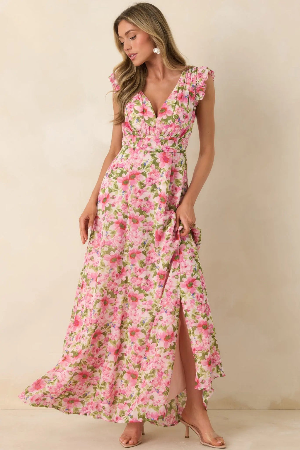 Women's Dancing In The Sun Pink Floral Sleeveless Maxi Dress | 100% Polyester 0