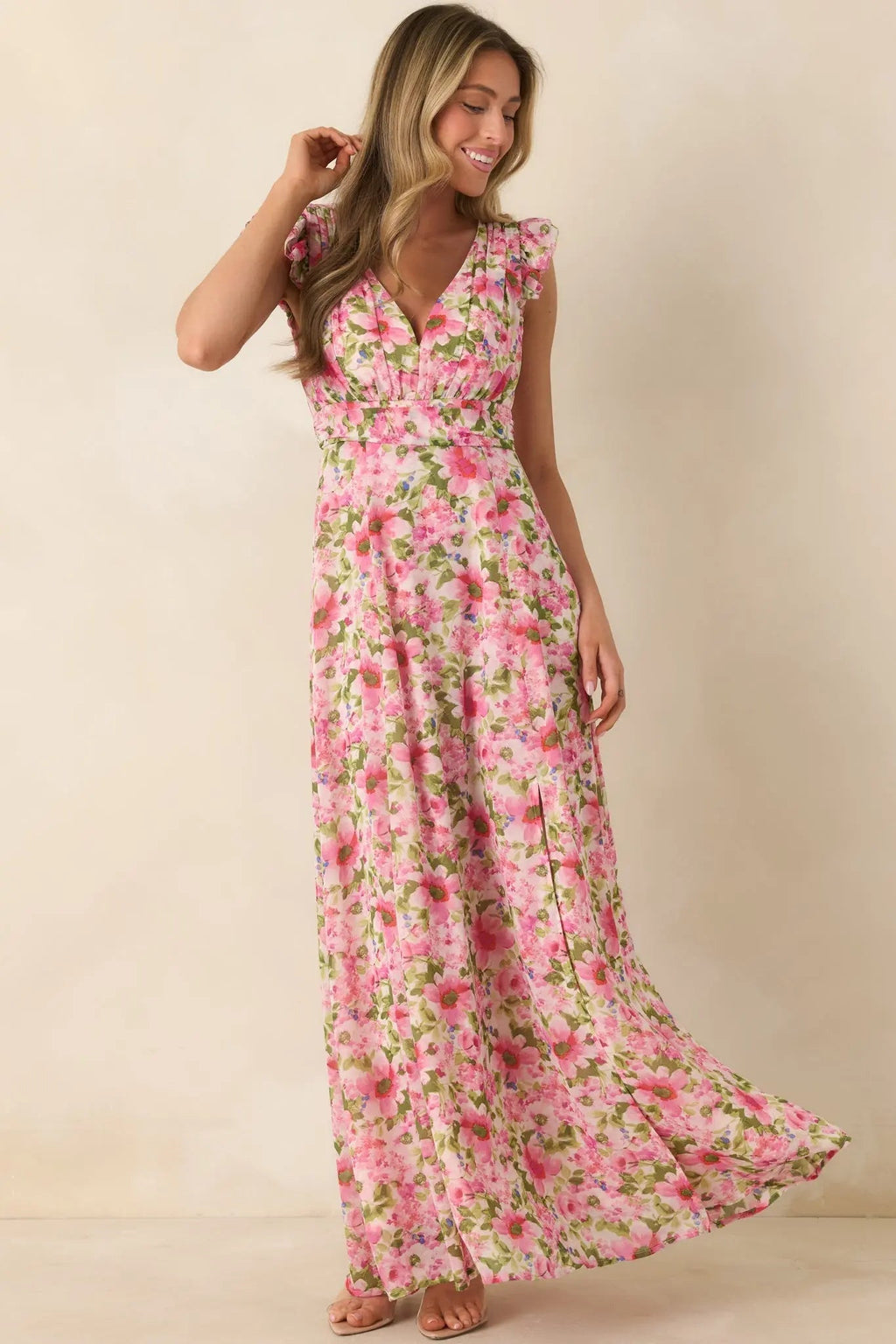 Women's Dancing In The Sun Pink Floral Sleeveless Maxi Dress | 100% Polyester 2