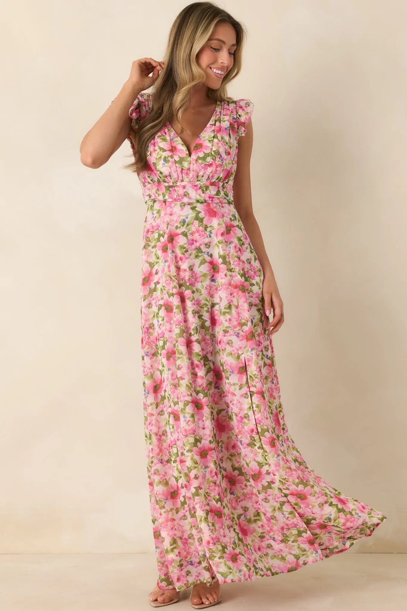 Women's Dancing In The Sun Pink Floral Sleeveless Maxi Dress | 100% Polyester 2