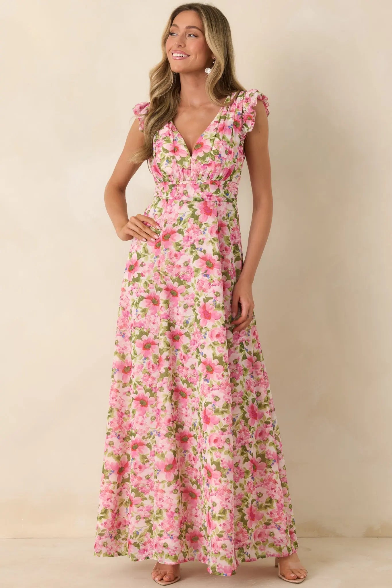 Women's Dancing In The Sun Pink Floral Sleeveless Maxi Dress | 100% Polyester 3