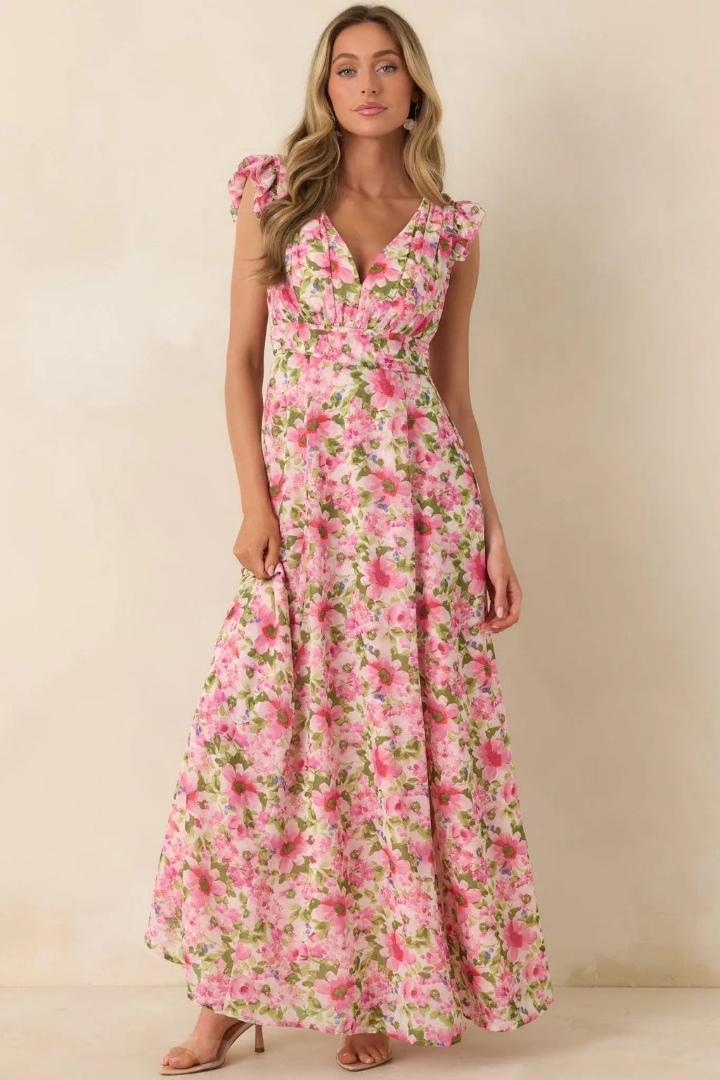 Women's Dancing In The Sun Pink Floral Sleeveless Maxi Dress | 100% Polyester 4