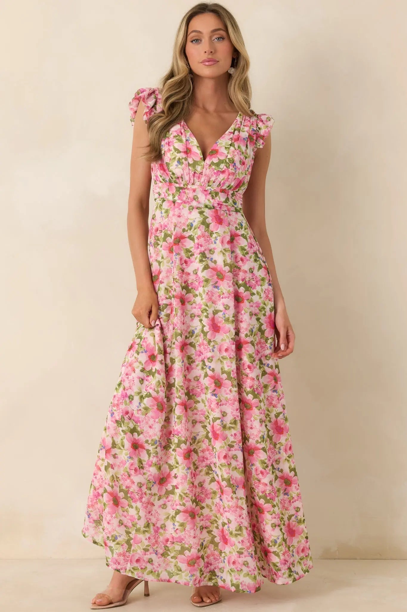 Women's Dancing In The Sun Pink Floral Sleeveless Maxi Dress | 100% Polyester 4