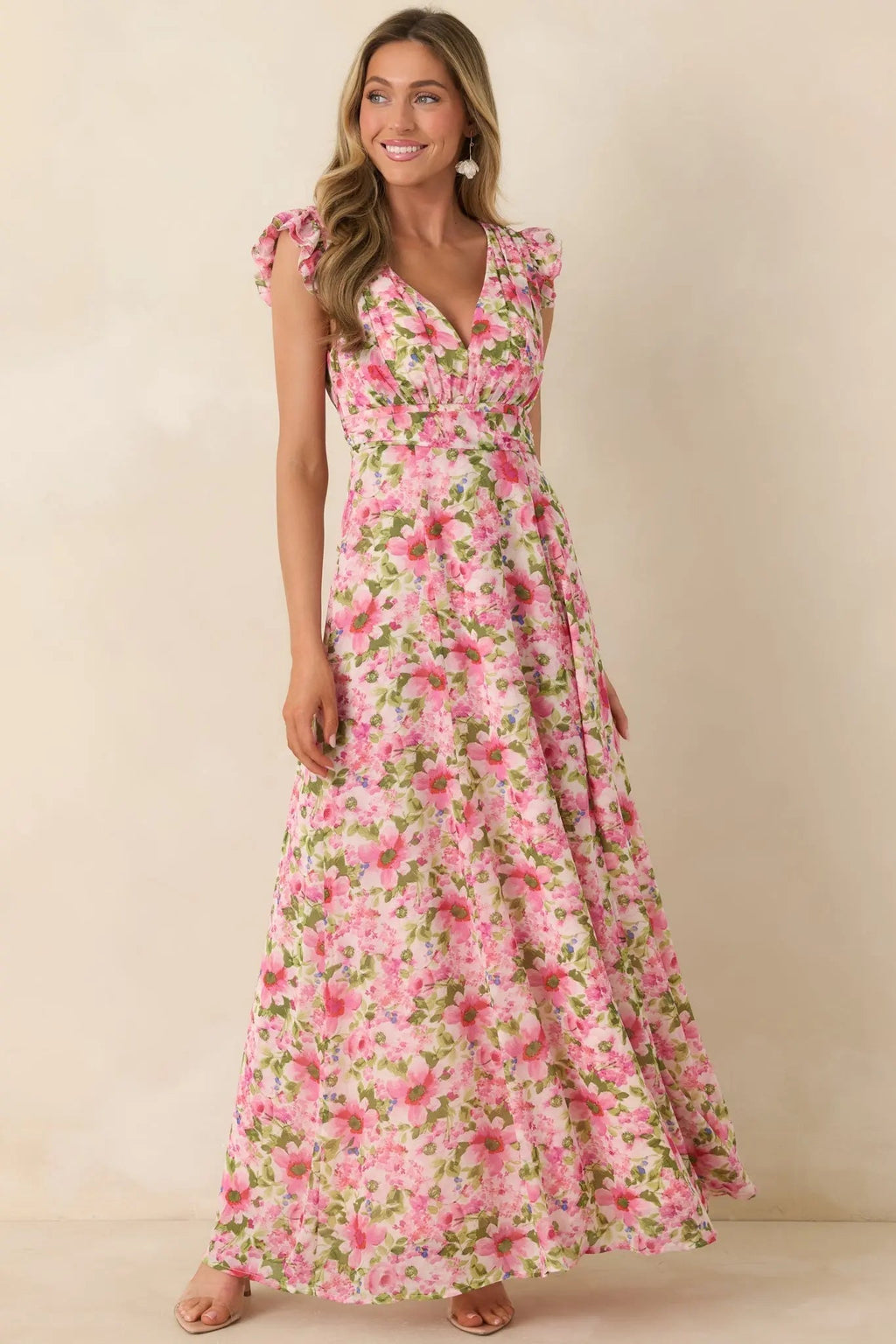 Women's Dancing In The Sun Pink Floral Sleeveless Maxi Dress | 100% Polyester 5