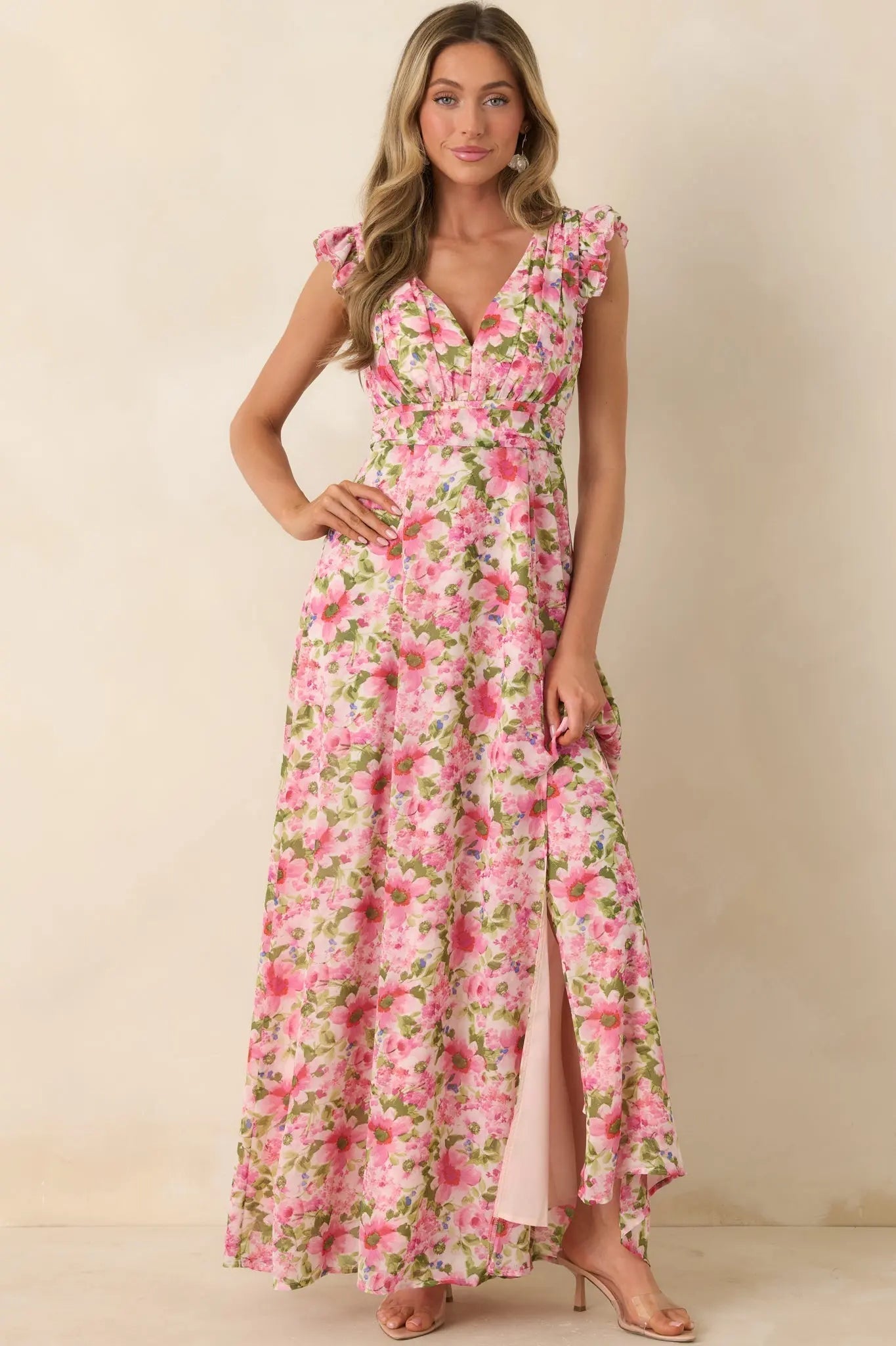 Women's Dancing In The Sun Pink Floral Sleeveless Maxi Dress | 100% Polyester 6