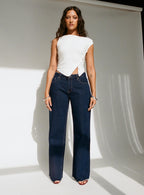 Women's Darla Low Rise Straight Leg Jean Dark Blue Wash | Low-rise straight leg denim jeans 7