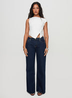 Women's Darla Low Rise Straight Leg Jean Dark Blue Wash Petite | Princess Polly Petite 5