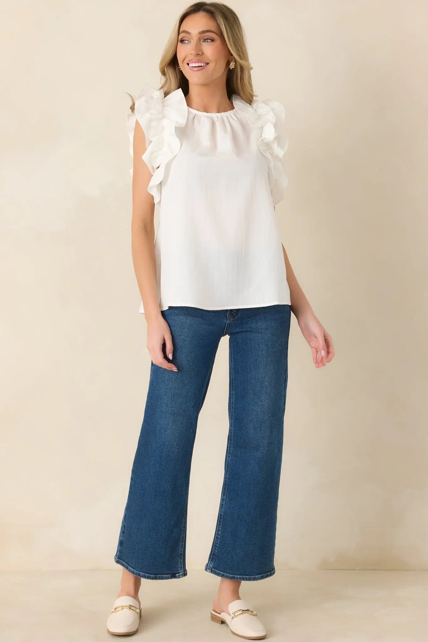 Women's Dawn Of My Heart Ivory Ruffled Top | 49% Rayon 3