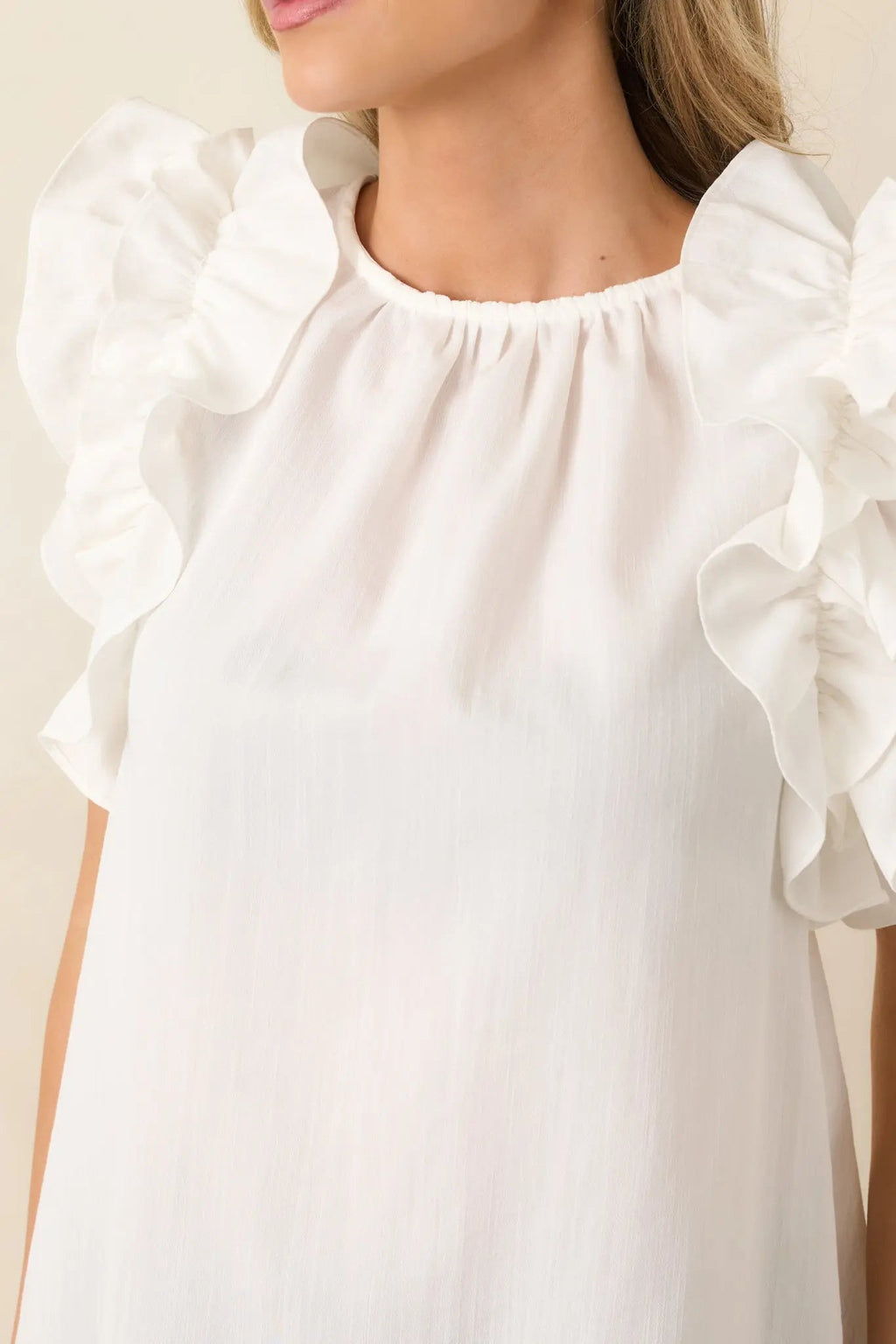 Women's Dawn Of My Heart Ivory Ruffled Top | 49% Rayon 4