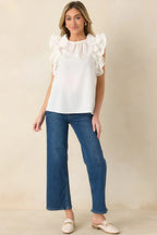 Women's Dawn Of My Heart Ivory Ruffled Top | 49% Rayon 7