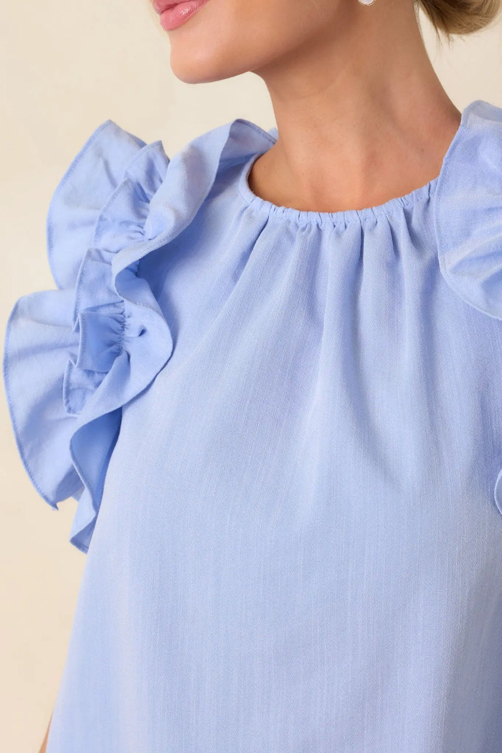 Women's Dawn Of My Heart Light Blue Ruffled Top | 49% Rayon 2