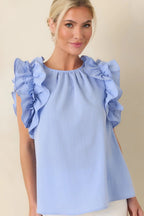 Women's Dawn Of My Heart Light Blue Ruffled Top | 49% Rayon 4