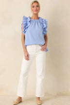 Women's Dawn Of My Heart Light Blue Ruffled Top | 49% Rayon 5
