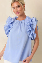 Women's Dawn Of My Heart Light Blue Ruffled Top | 49% Rayon 6