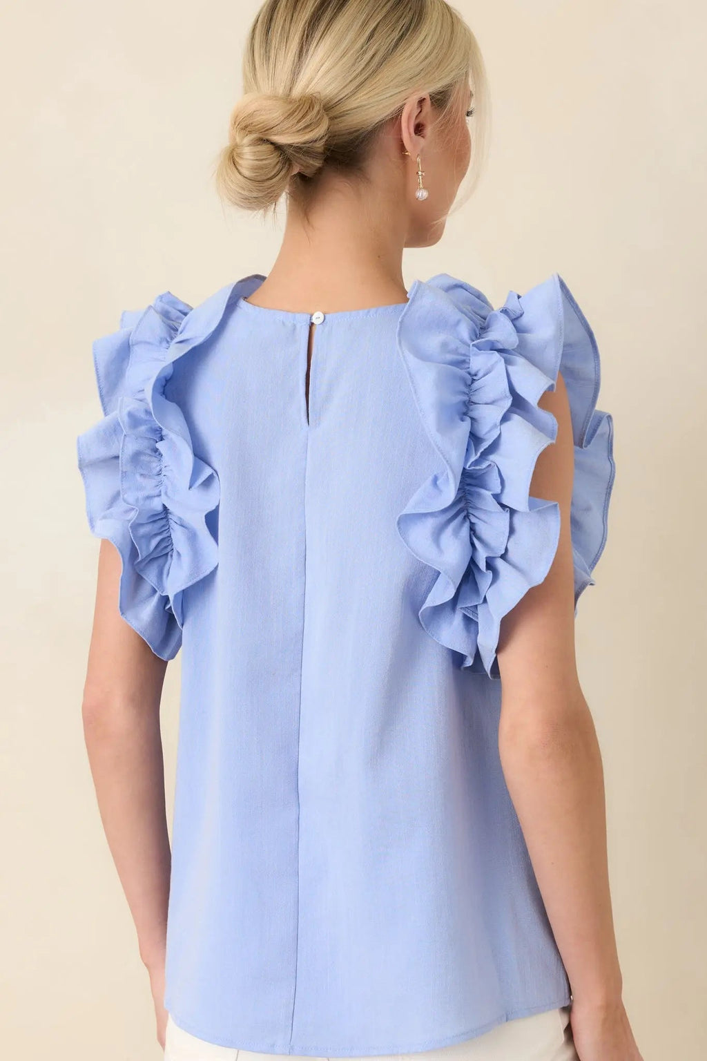 Women's Dawn Of My Heart Light Blue Ruffled Top | 49% Rayon 7