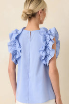 Women's Dawn Of My Heart Light Blue Ruffled Top | 49% Rayon 7