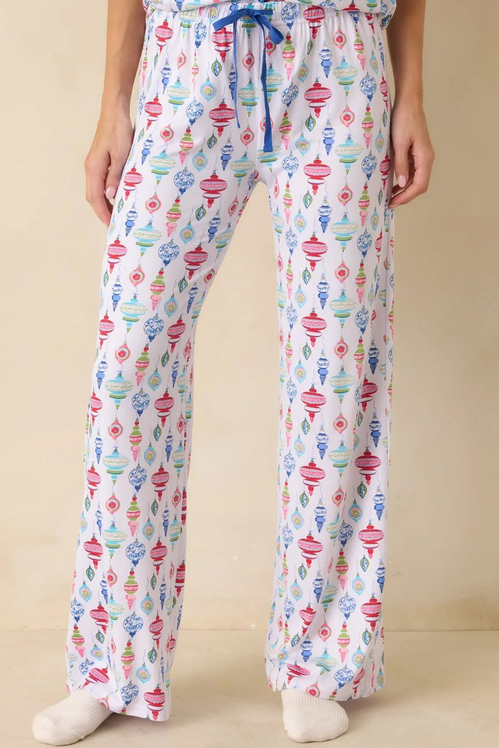Women's Decked In Delight White Multi Ornament Pajama Pants | 95% Polyester & 5% Spandex 3
