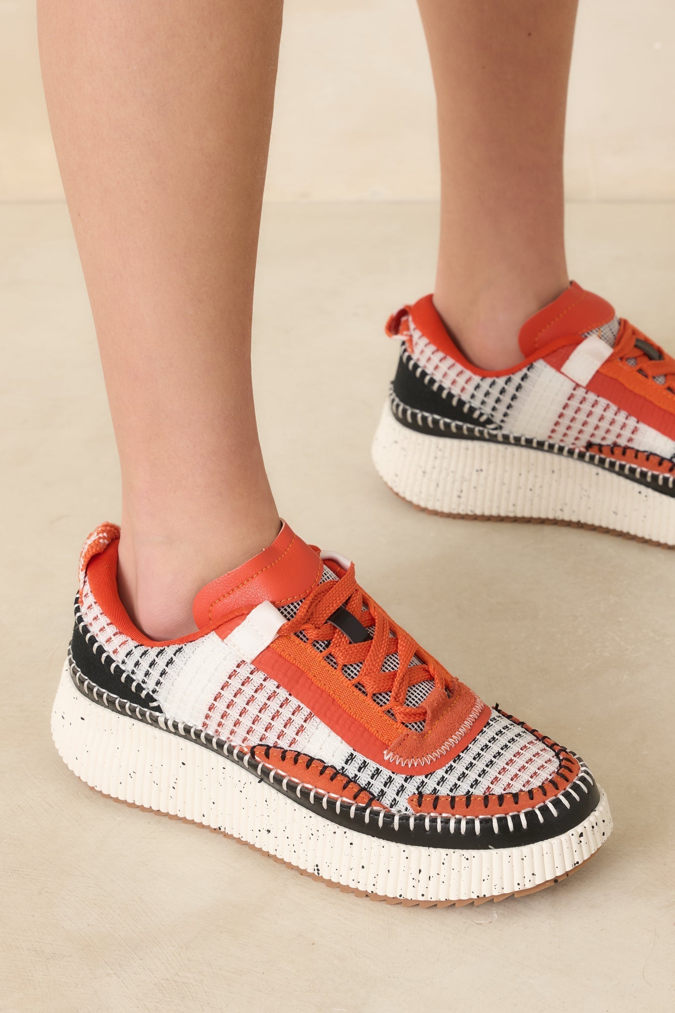 Women's Dig In Your Heels Orange Multi Platform Sneakers | Sole measures 1.75" 1