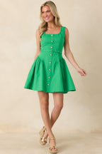 Women's Don't Be Shy Green Cotton Belted Sleeveless Mini Dress | 97% Cotton & 3% Spandex 1