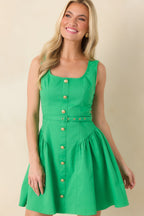 Women's Don't Be Shy Green Cotton Belted Sleeveless Mini Dress | 97% Cotton & 3% Spandex 5