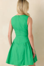Women's Don't Be Shy Green Cotton Belted Sleeveless Mini Dress | 97% Cotton & 3% Spandex 6