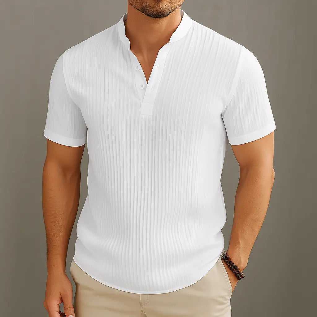 Donald | Avani Gossamer Linen Popover Shirt with Band Collar & Three-Button Placket – Elevated Warm-Weather Essential 2