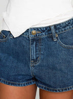 Women's Dreamful Low Rise Mini Denim Shorts Dark Blue Wash Tall | Princess Polly Tall 5
