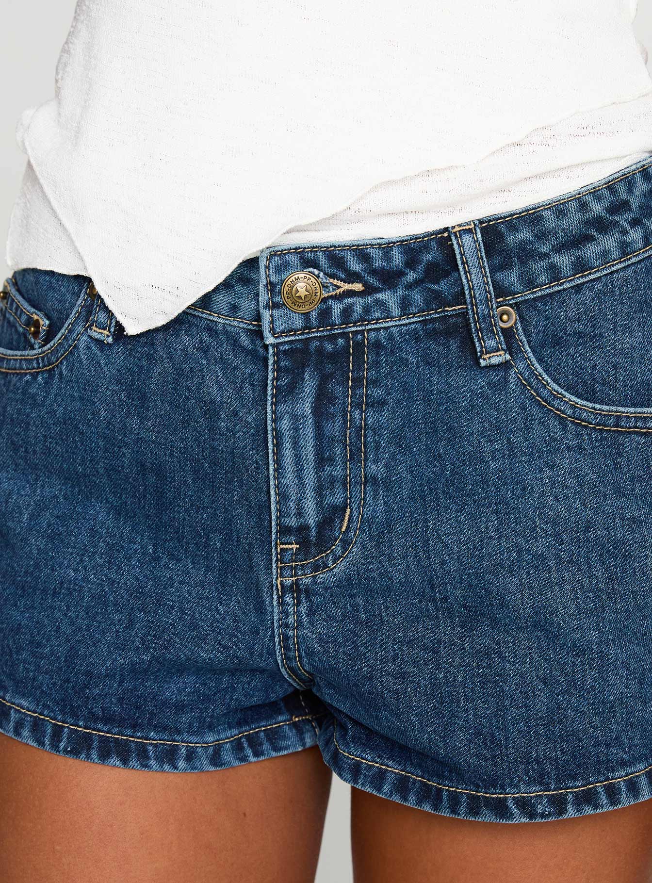 Women's Dreamful Low Rise Mini Denim Shorts Dark Blue Wash Tall | Princess Polly Tall 5