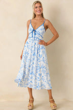 Women's Drifting With The Wind Blue Tropical Print Midi Dress | 100% Rayon 0