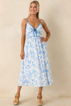 Women's Drifting With The Wind Blue Tropical Print Midi Dress | 100% Rayon 2