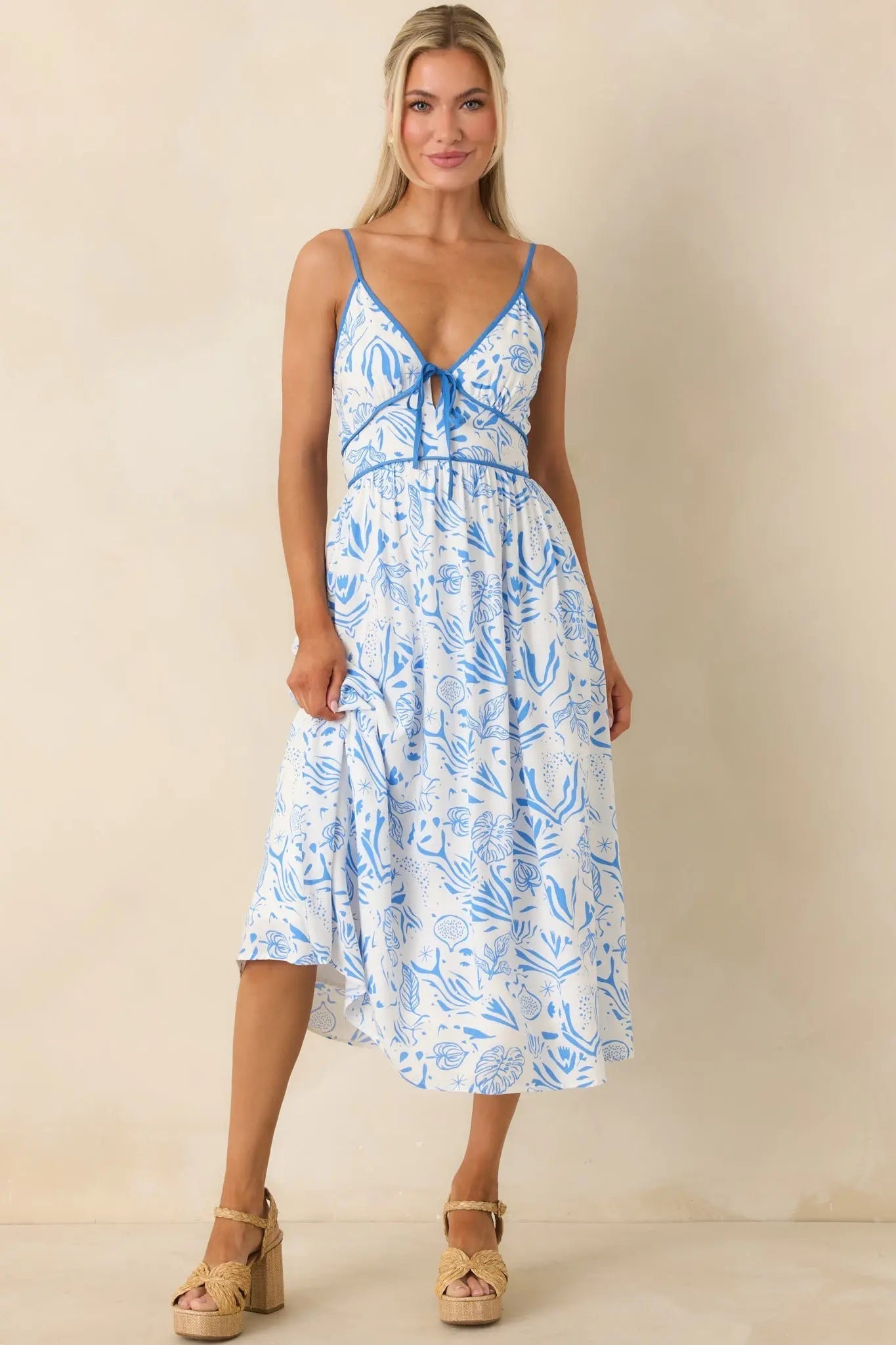 Women's Drifting With The Wind Blue Tropical Print Midi Dress | 100% Rayon 3