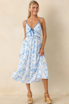 Women's Drifting With The Wind Blue Tropical Print Midi Dress | 100% Rayon 4