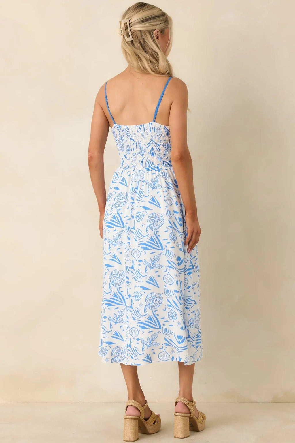 Women's Drifting With The Wind Blue Tropical Print Midi Dress | 100% Rayon 6