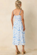 Women's Drifting With The Wind Blue Tropical Print Midi Dress | 100% Rayon 6