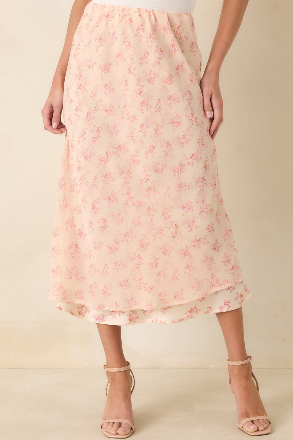 Women's Drifting in Dreams Pink Floral Chiffon Layered Midi Skirt | 100% Polyester 0